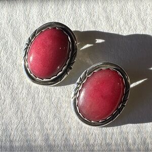 Sterling Silver and Red Jasper Oval Clip-on Earrings